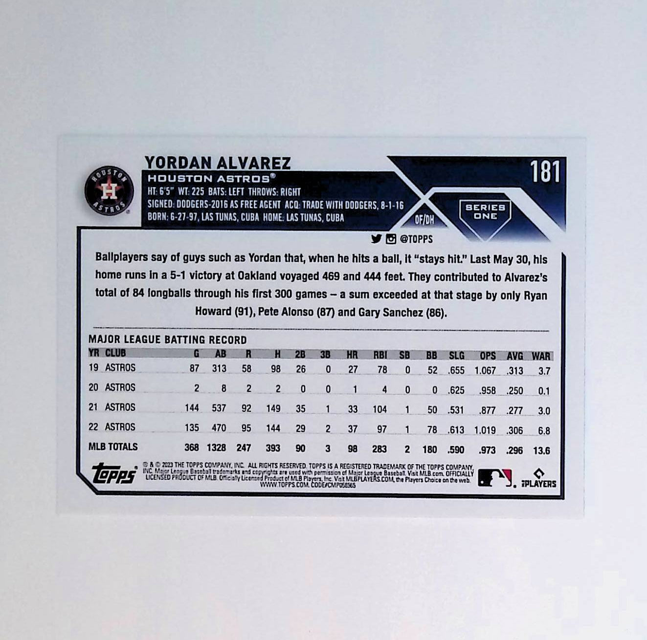 Yordan Alvarez 2023 Topps #181 - LoCo Collectables