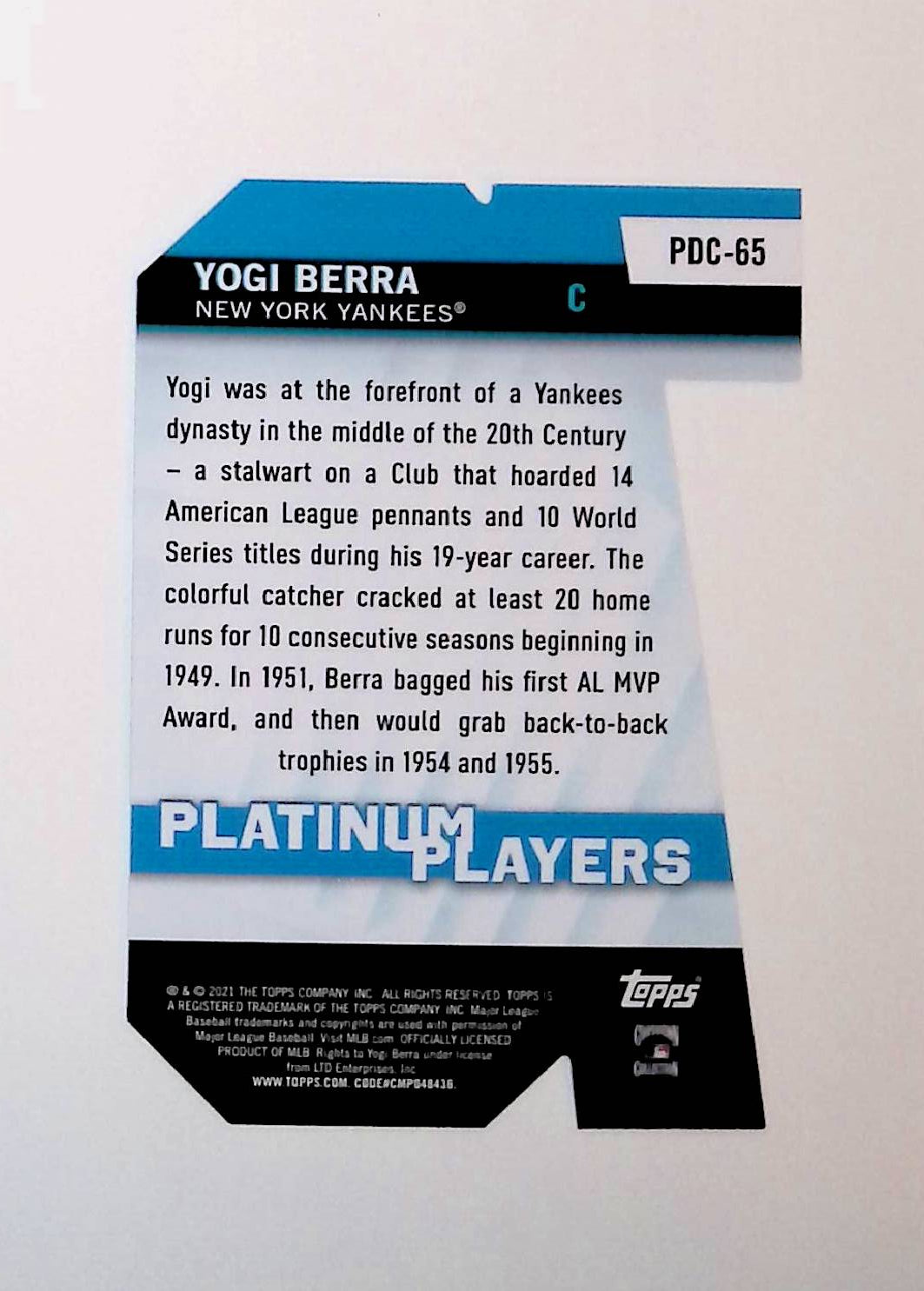 Yogi Berra 2021 Topps Platinum Players Dice Cuts #PDC-65 - LoCo Collectables