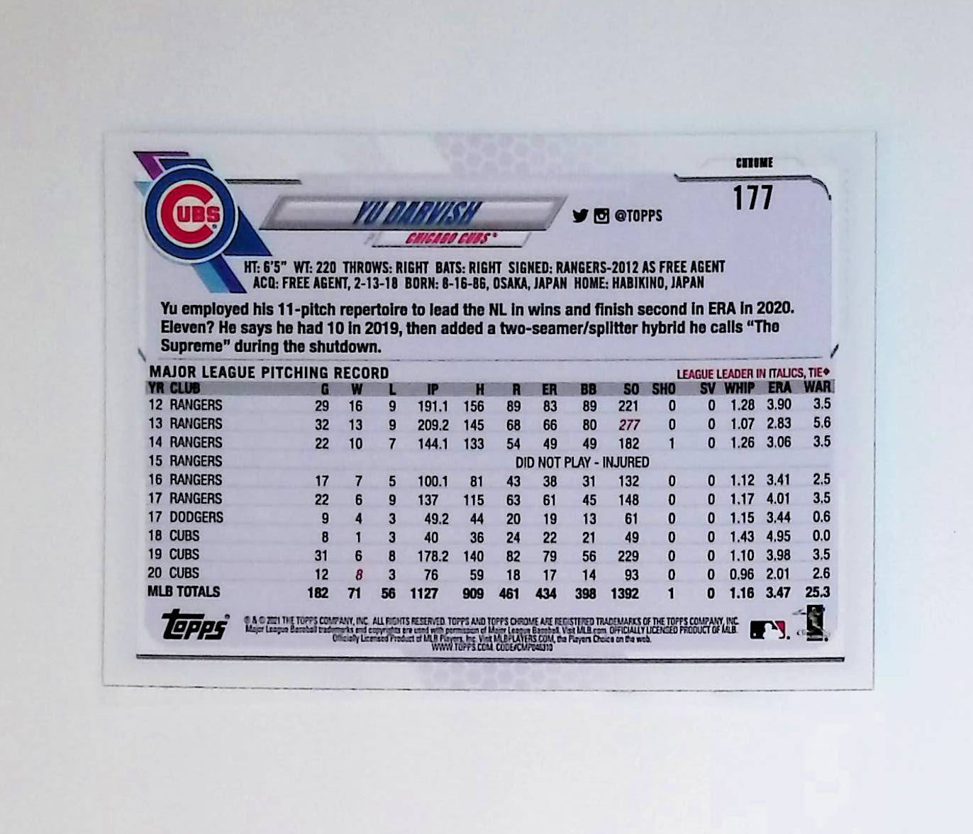 Yu Darvish 2021 Topps Chrome #177 - LoCo Collectables