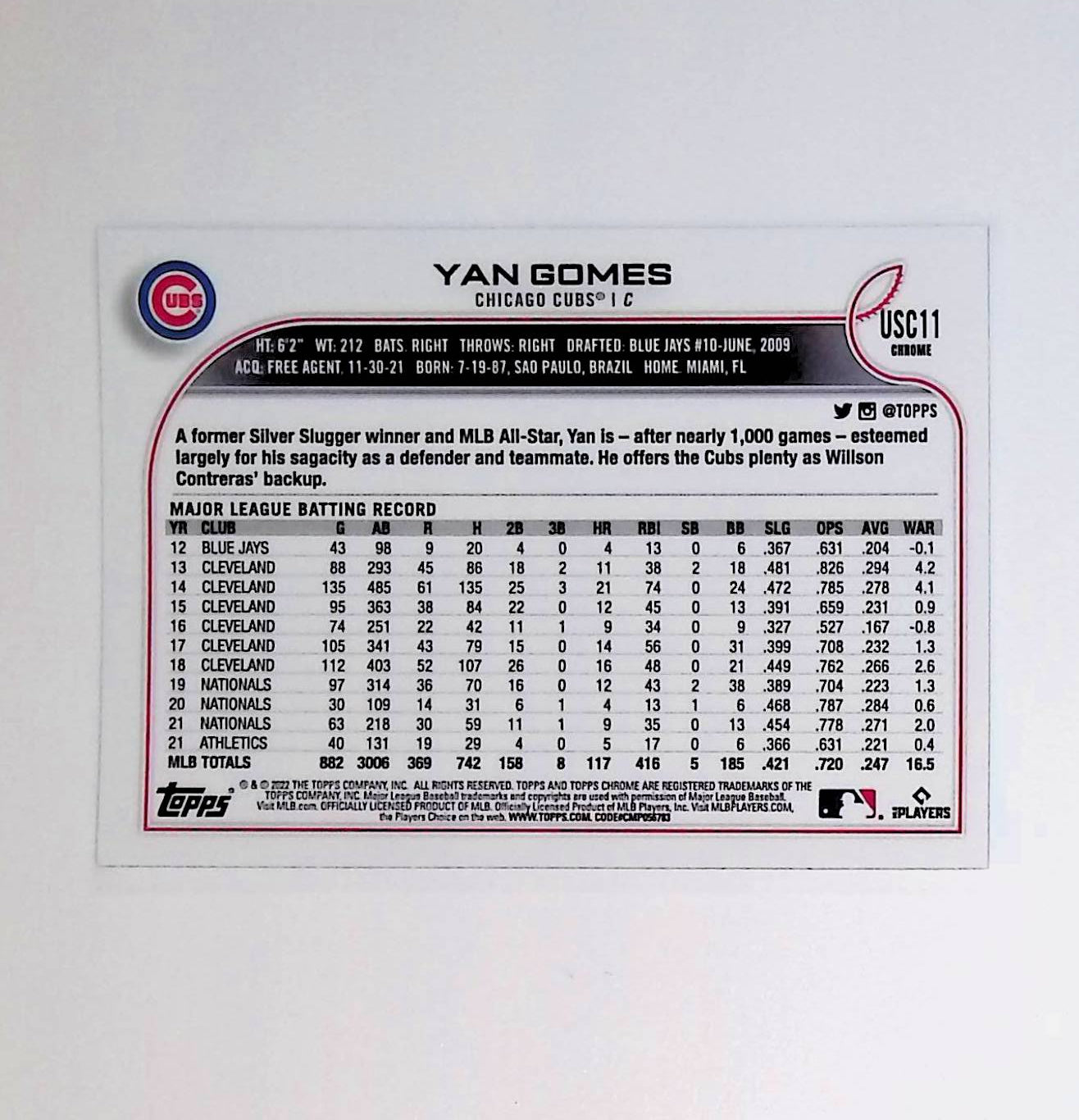 Yan Gomes 2022 Topps Chrome Update #USC11 - LoCo Collectables