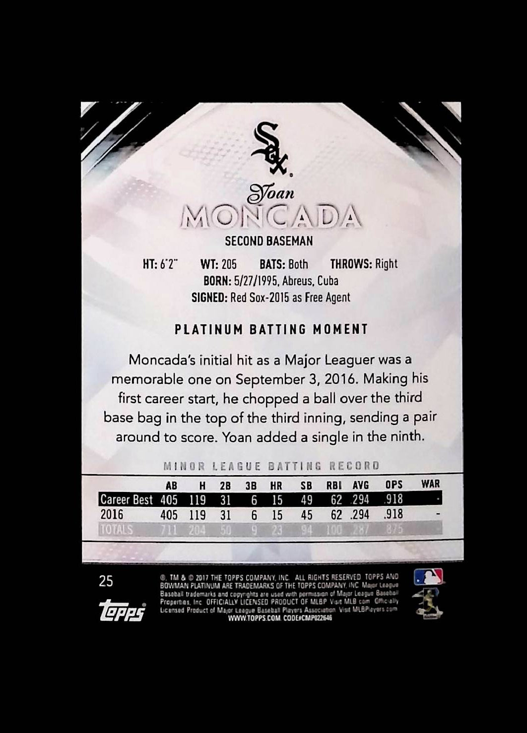 Yoan Moncada 2017 Bowman Platinum #25 (Rookie Card) - LoCo Collectables