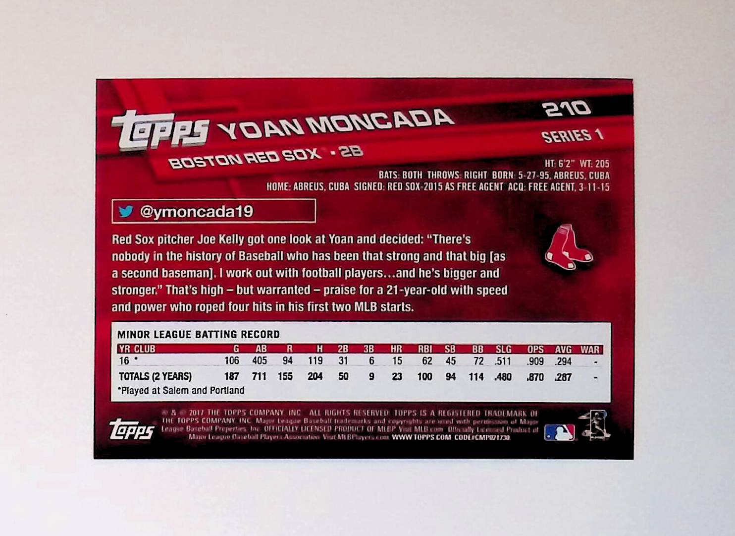 Yoan Moncada 2017 Topps #210 (Rookie Card) - LoCo Collectables