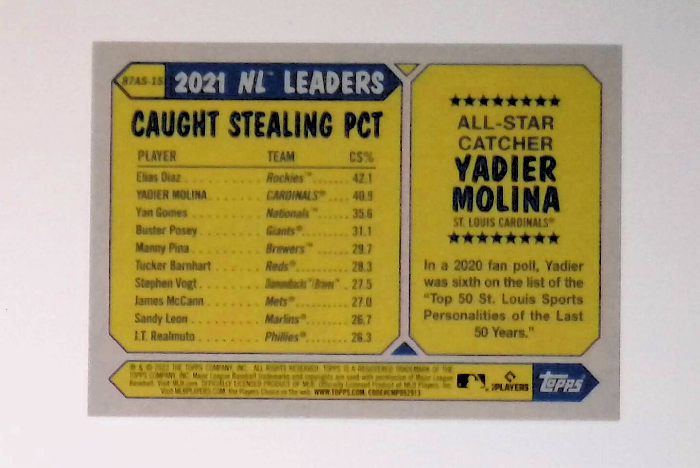 Yadier Molina 2022 Topps '87 Topps All-Star #87AS-15 - LoCo Collectables