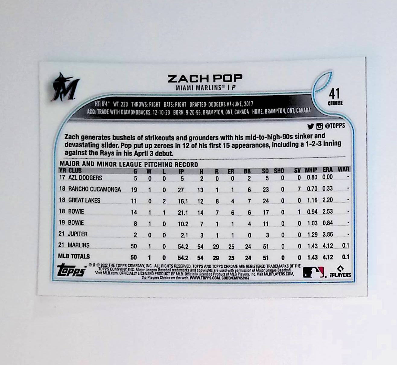 Zach Pop 2022 Topps Chrome #41 (Rookie Card) - LoCo Collectables