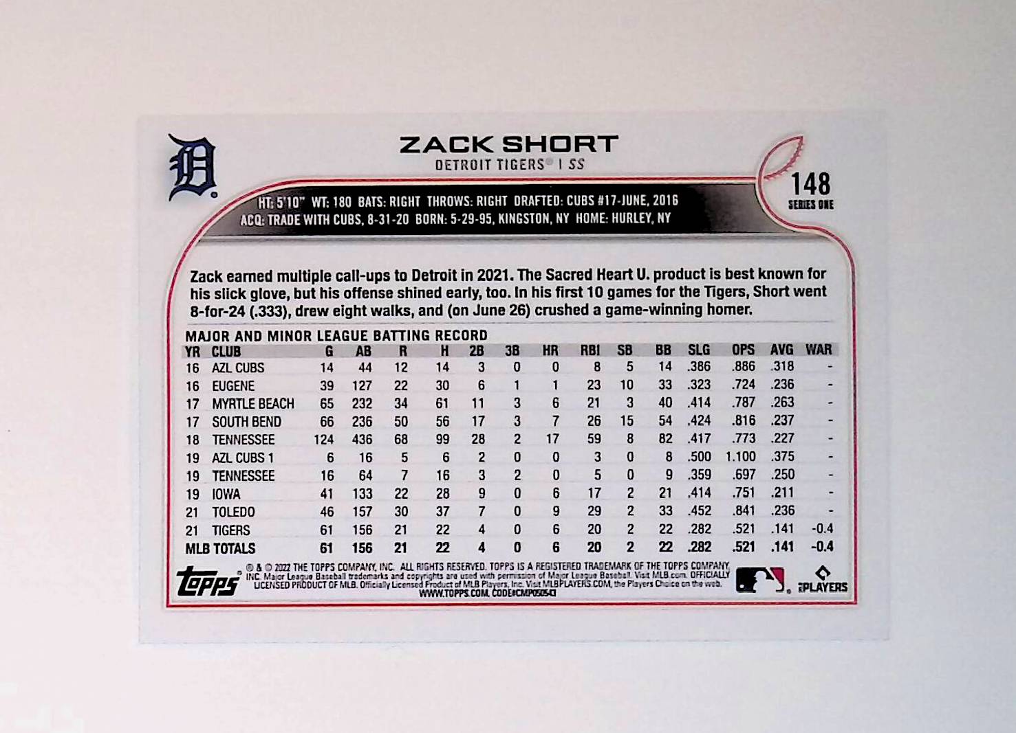 Zack Short 2022 Topps #148 (Rookie Card) - LoCo Collectables