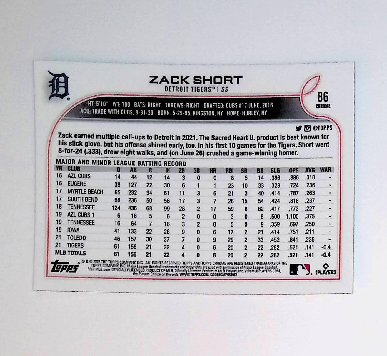 2022 Topps Chrome #86 Zack Short Rookie - LoCo Collectables