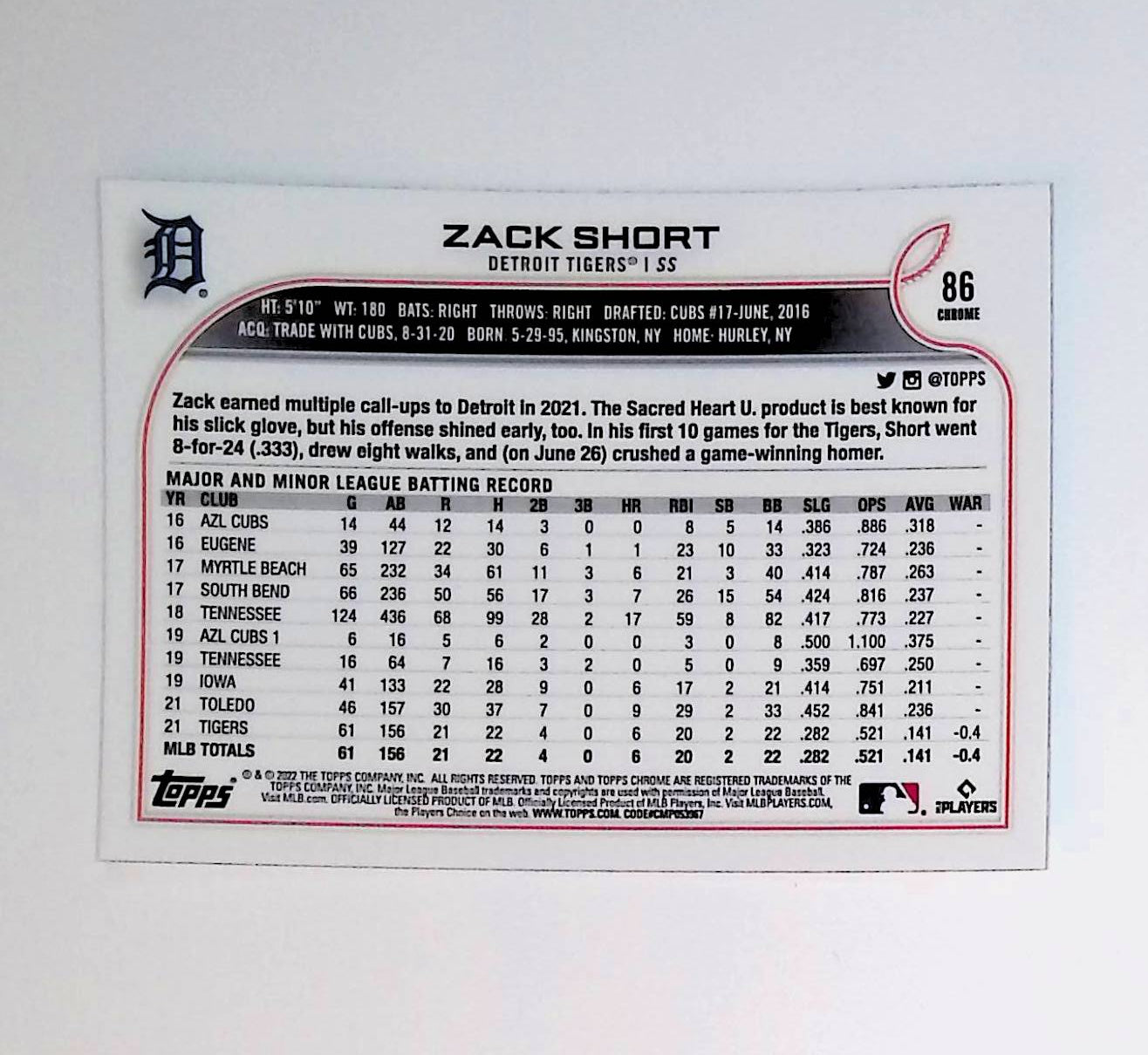 Zack Short 2022 Topps Chrome #86 (Rookie Card) - LoCo Collectables