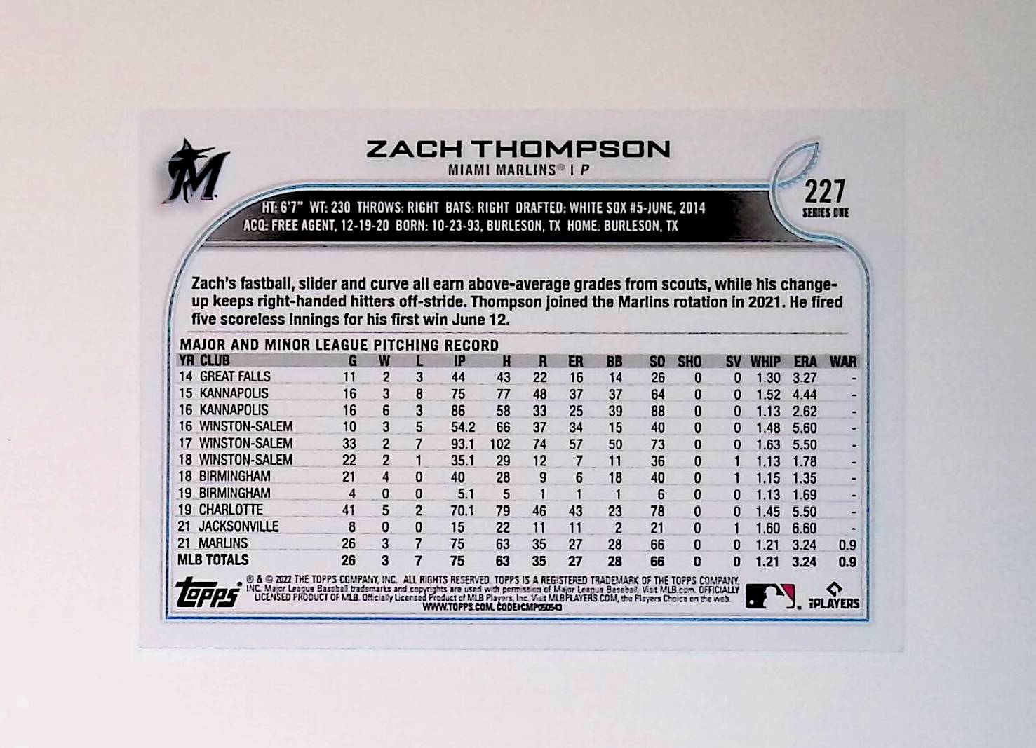 Zach Thompson 2022 Topps #227 (Rookie Card) - LoCo Collectables