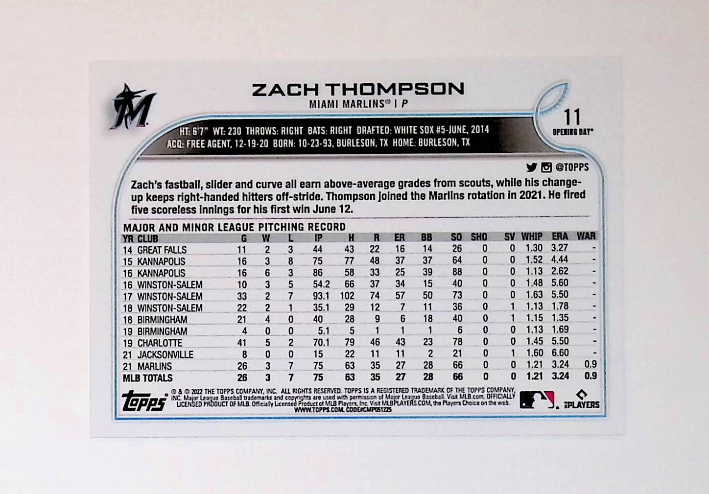 Zach Thompson 2022 Topps Opening Day #11 (Rookie Card) - LoCo Collectables