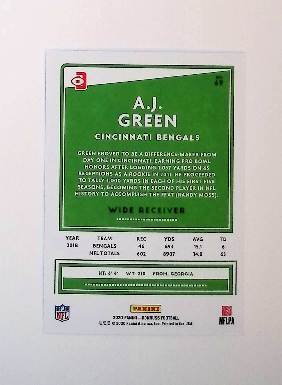 AJ Green 2020 Donruss Press Proof #69 (Photo Variation SP) - LoCo Collectables