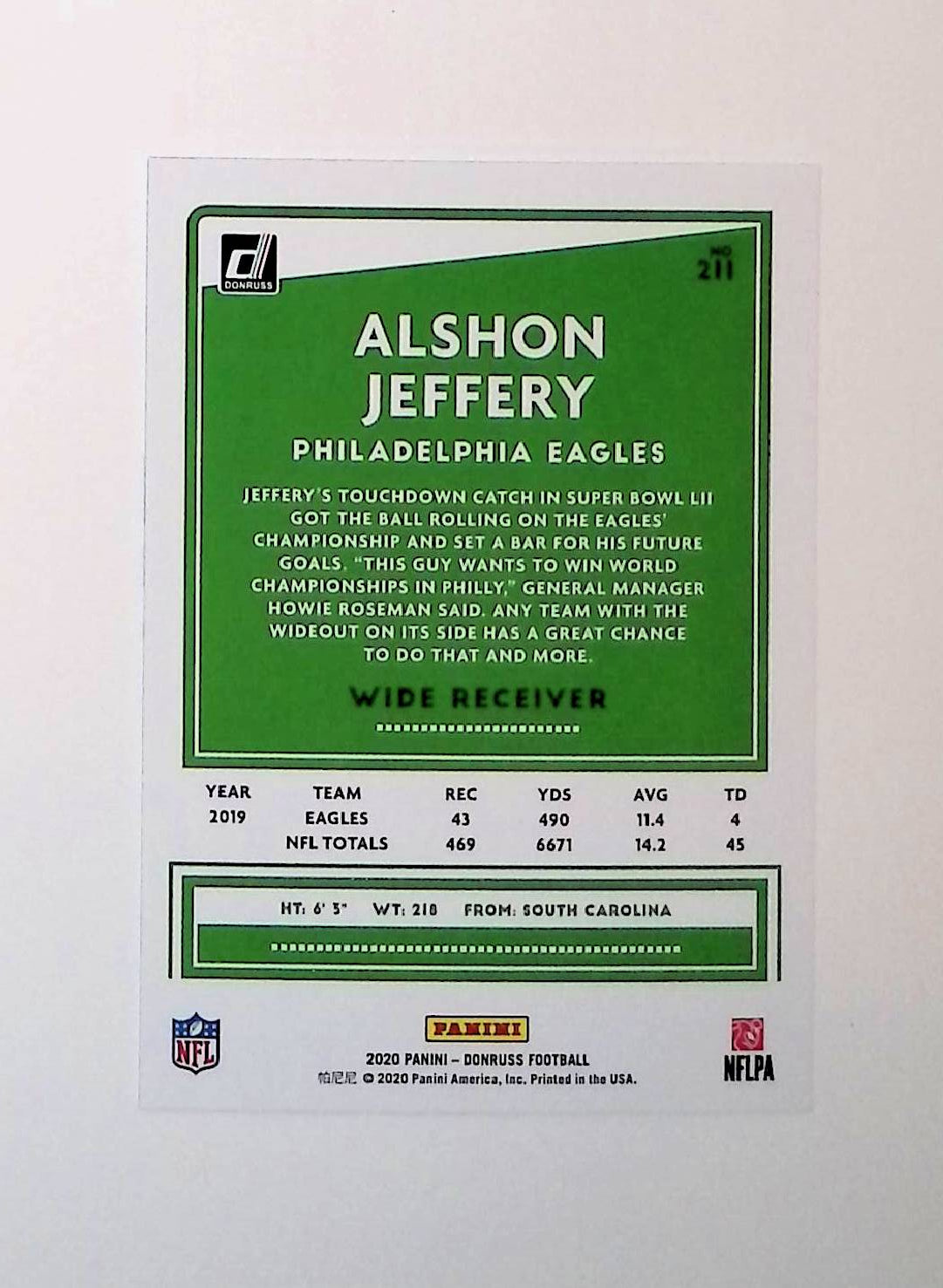 Alshon Jeffery 2020 Donruss #211 - LoCo Collectables