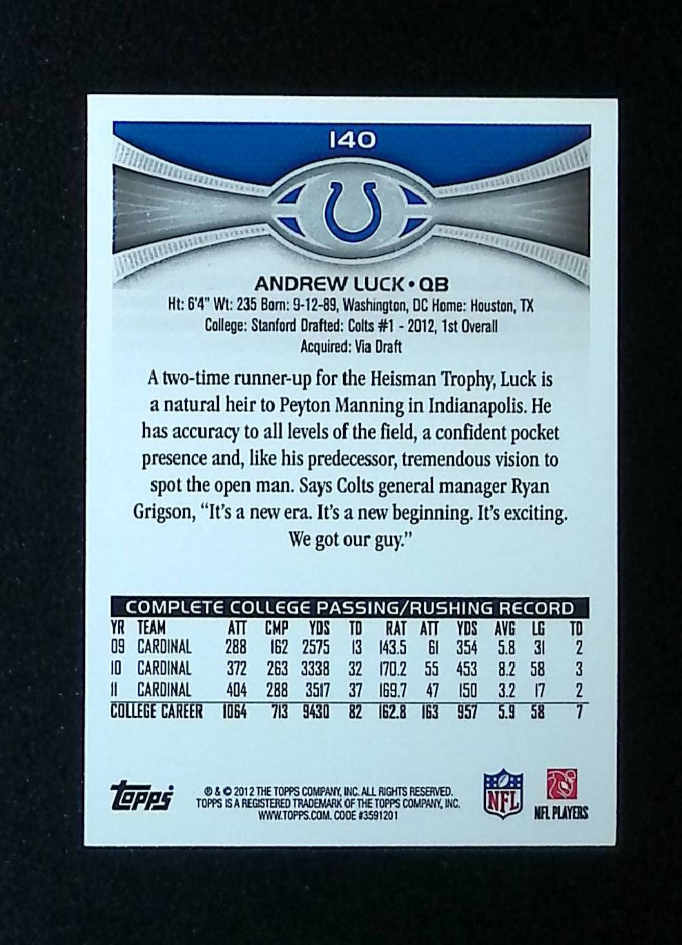 Andrew Luck 2012 Topps #140 (Rookie Card) - LoCo Collectables