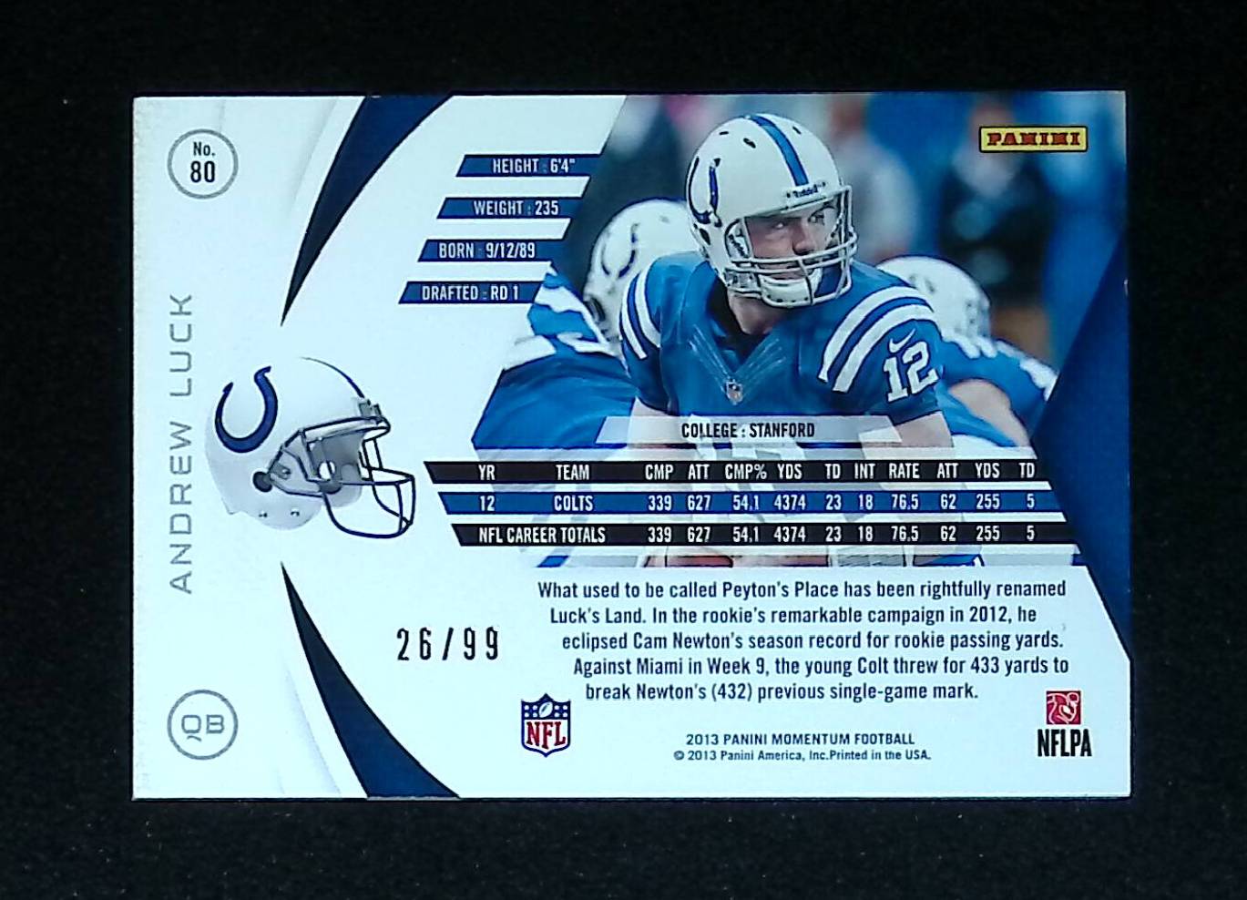 Andrew Luck 2013 Panini Momentum Gold #80, 26 /99 - LoCo Collectables