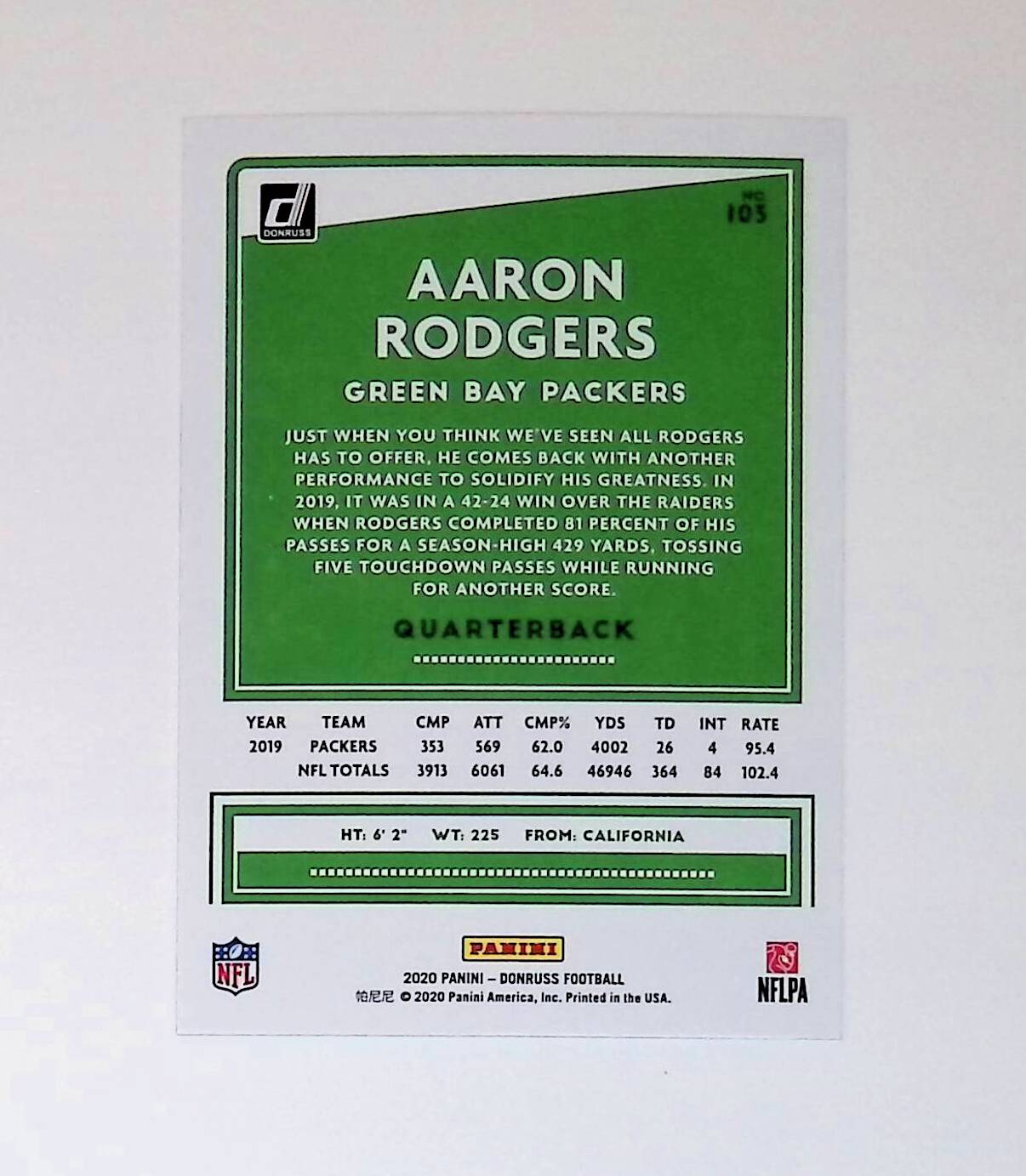 Aaron Rodgers 2020 Donruss #103 - LoCo Collectables