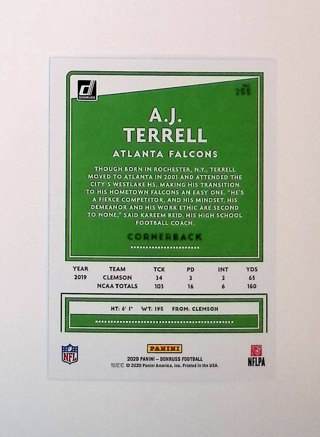 AJ Terrell 2020 Donruss Press Proof Blue #255 (Rookie Card) - LoCo Collectables