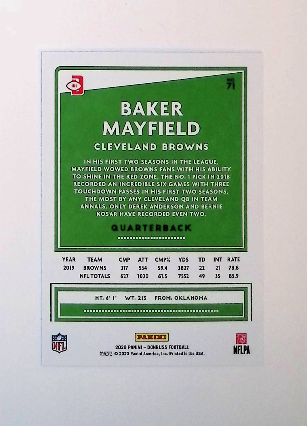 Baker Mayfield 2020 Donruss Press Proof Blue #71 (Photo Variation SP) - LoCo Collectables