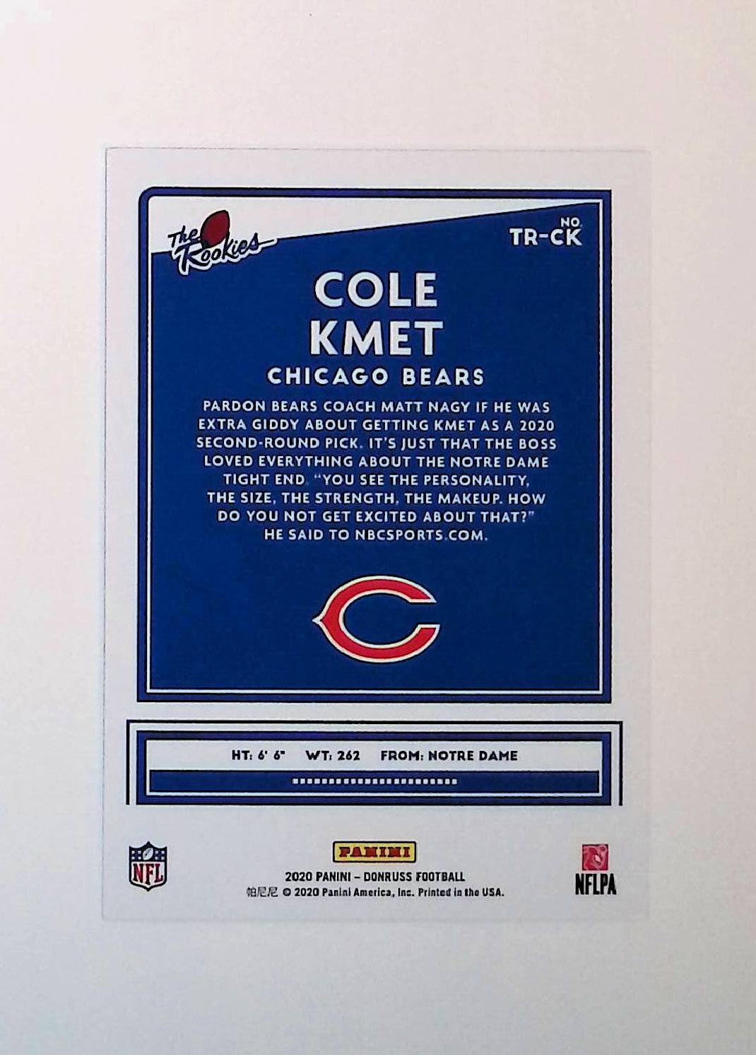 Cole Kmet 2020 Donruss The Rookies #TR-CK (Rookie Card) - LoCo Collectables