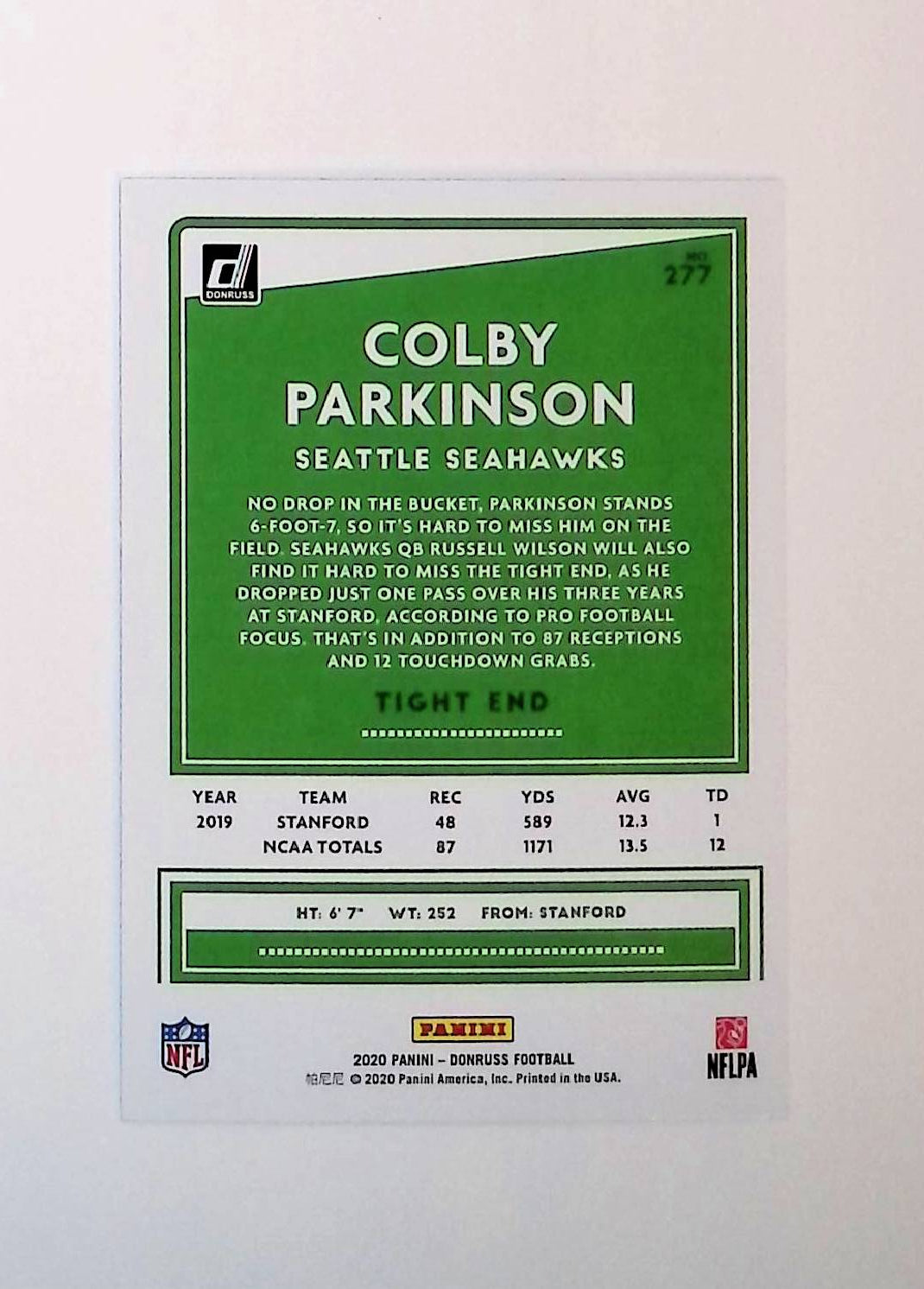 Colby Parkinson 2020 Donruss Press Proof Blue #277 (Rookie Card) - LoCo Collectables