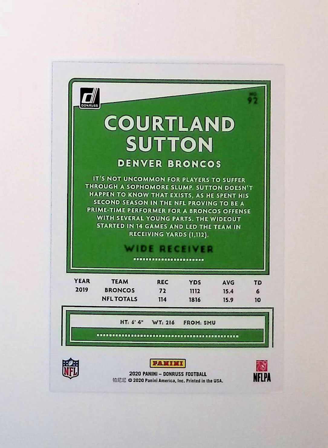 Courtland Sutton 2020 Donruss Press Proof Blue #92 - LoCo Collectables