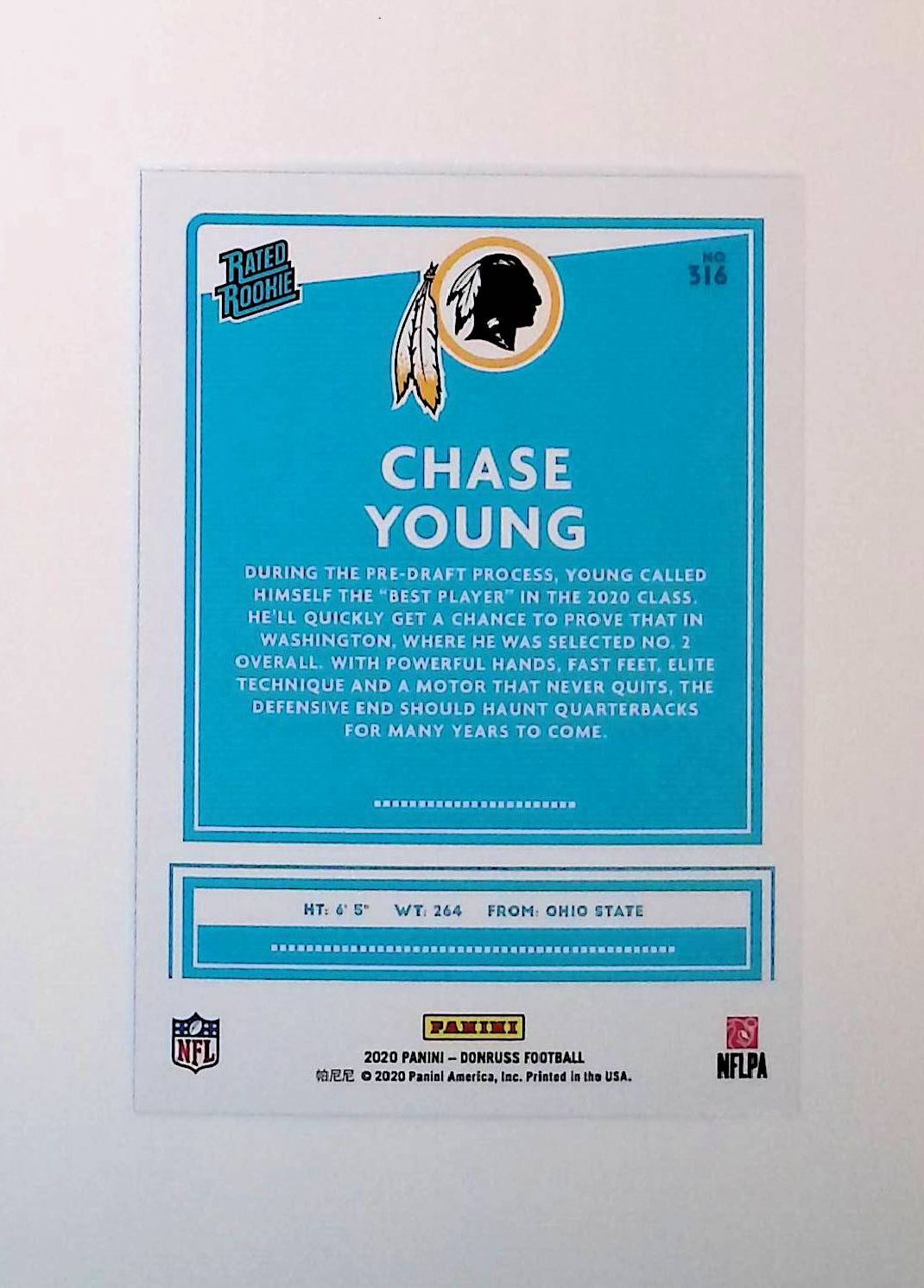 Chase Young 2020 Donruss Press Proof Blue Rated Rookie #316 (Rookie Card) - LoCo Collectables