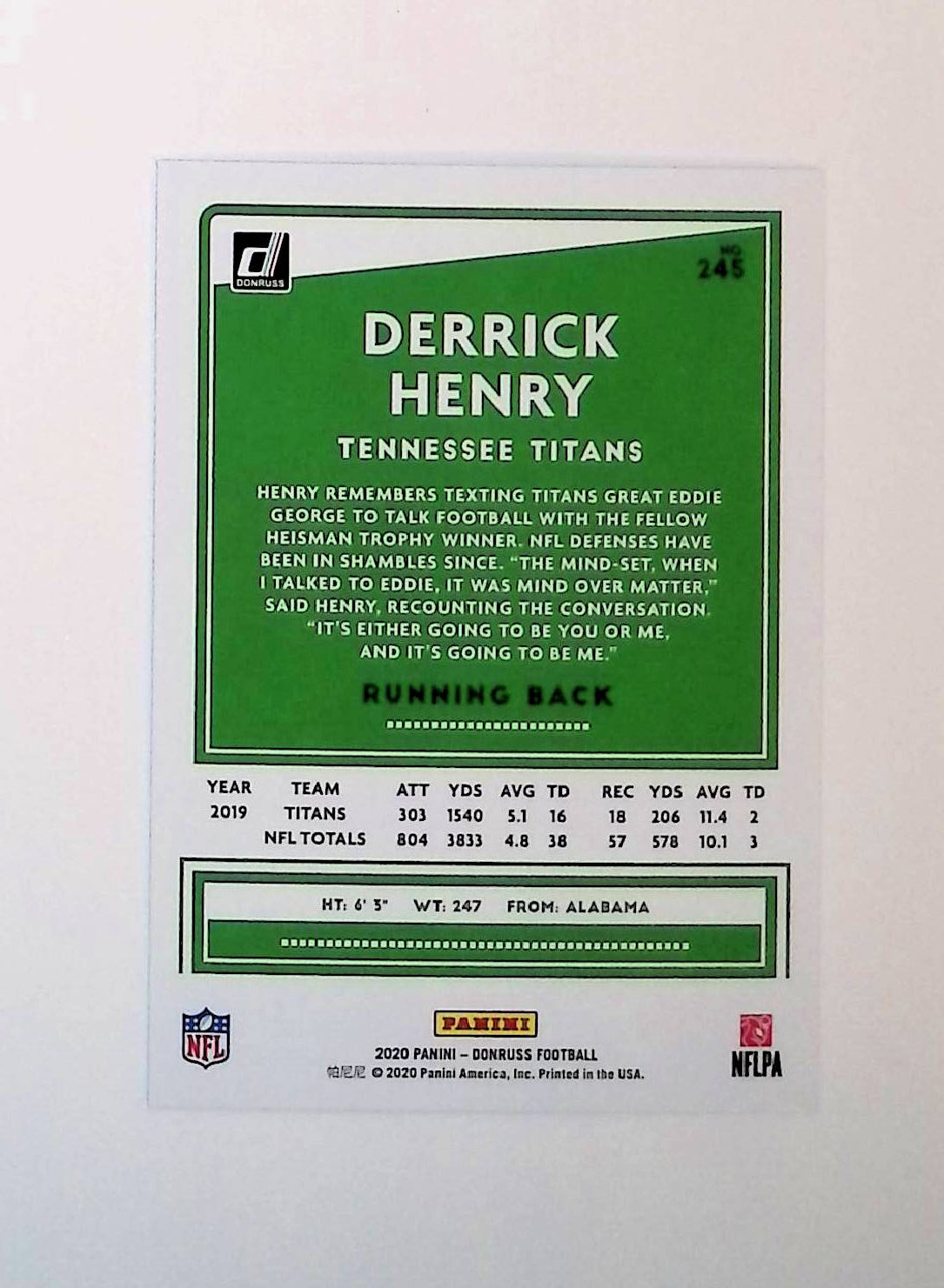 Derrick Henry 2020 Donruss Press Proof Blue #245 - LoCo Collectables