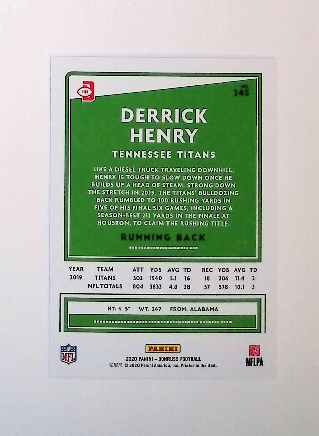 Derrick Henry 2020 Donruss Press Proof Blue #245 (Photo Variation SP) - LoCo Collectables