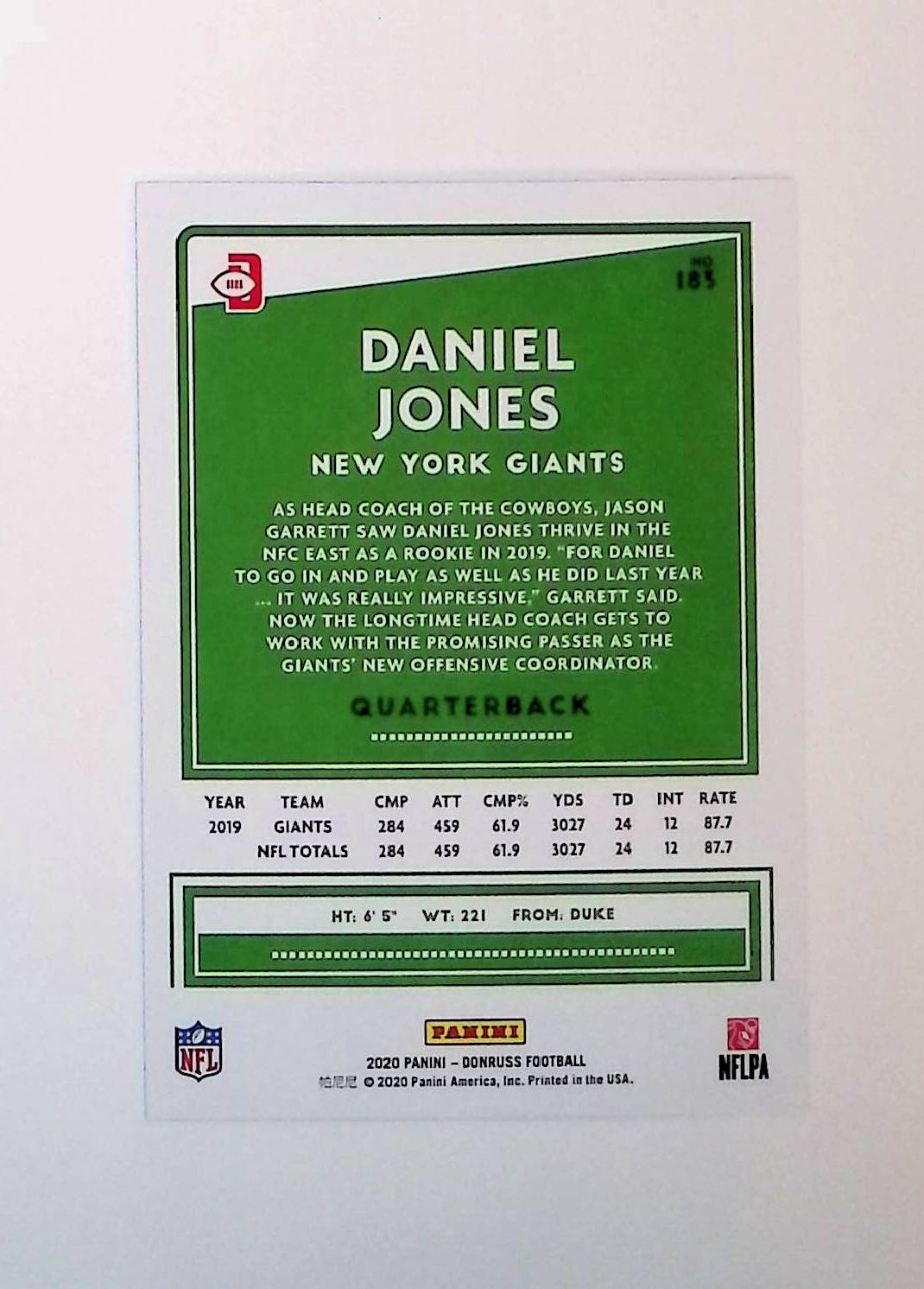 Daniel Jones 2020 Donruss Press Proof Blue #183 (Photo Variation SP) - LoCo Collectables