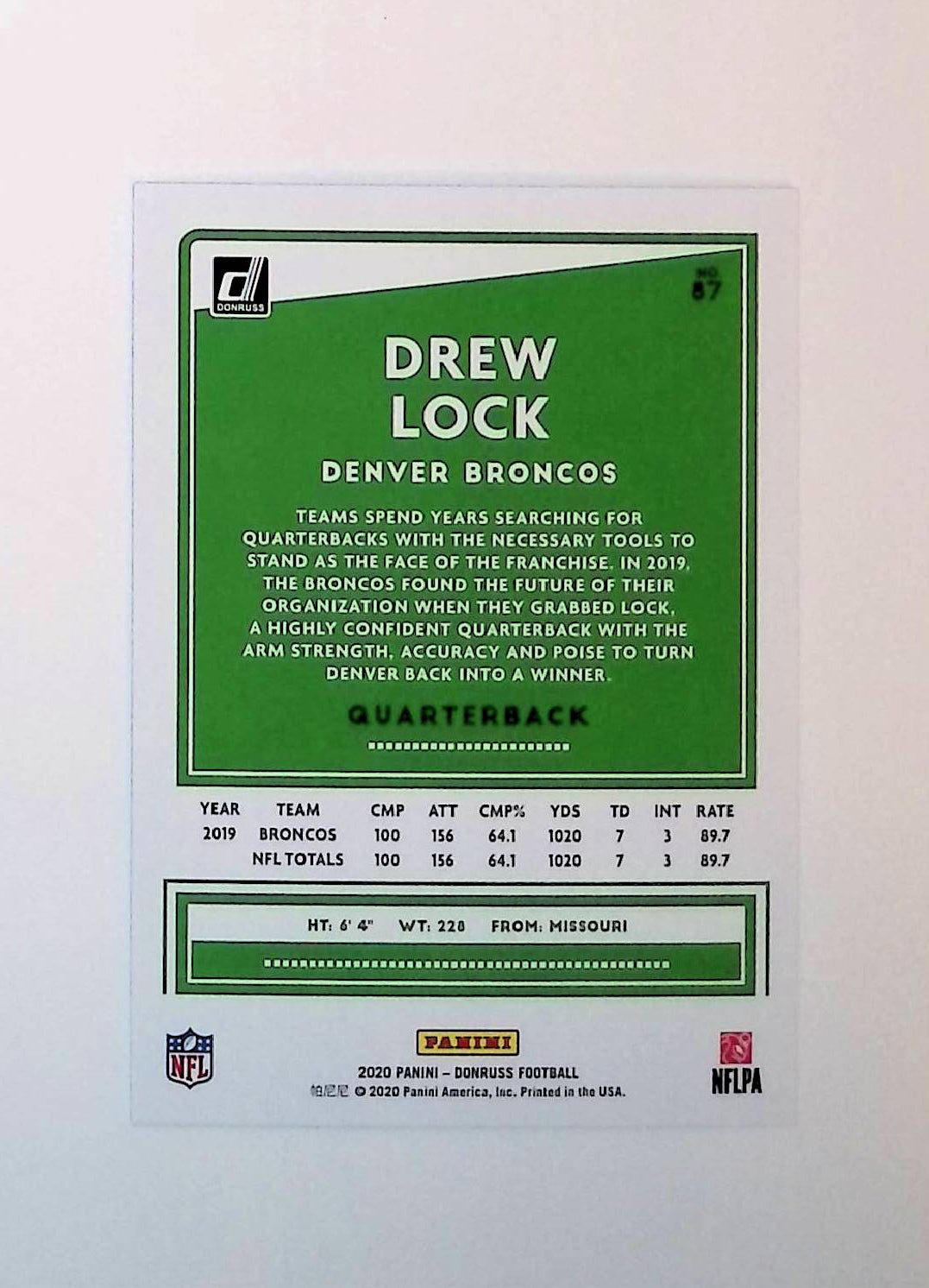 Drew Lock 2020 Donruss Press Proof Blue #87 - LoCo Collectables