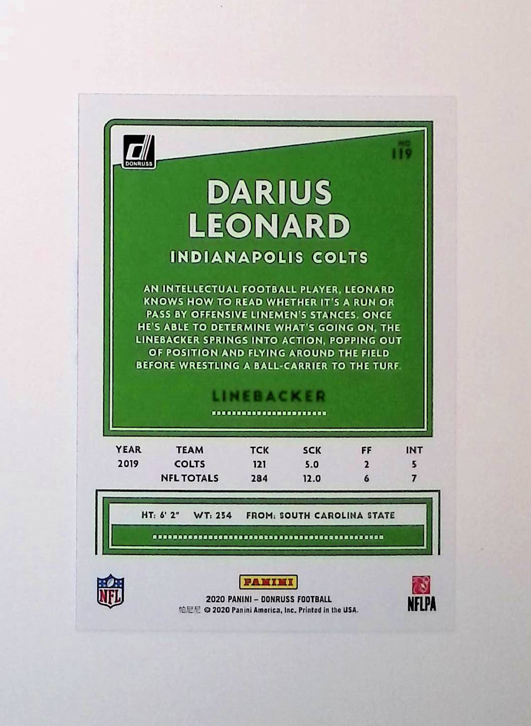 Darius Leonard 2020 Donruss #119 - LoCo Collectables