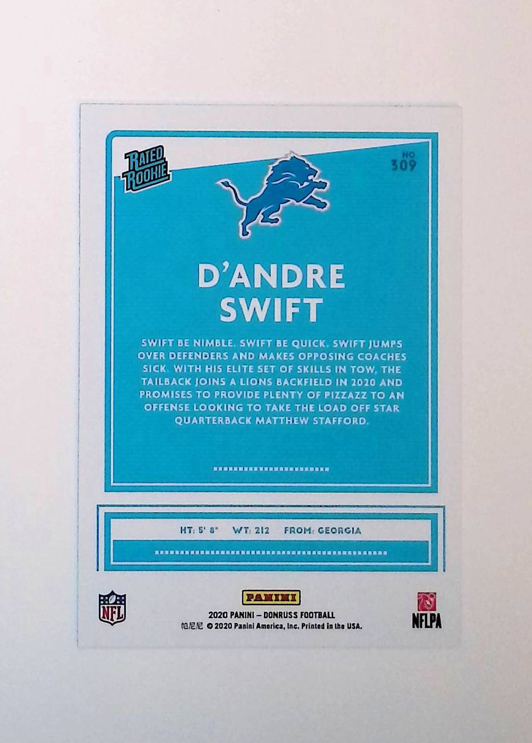 D'Andre Swift 2020 Donruss Press Proof Blue Rated Rookie #309 (Rookie Card) - LoCo Collectables