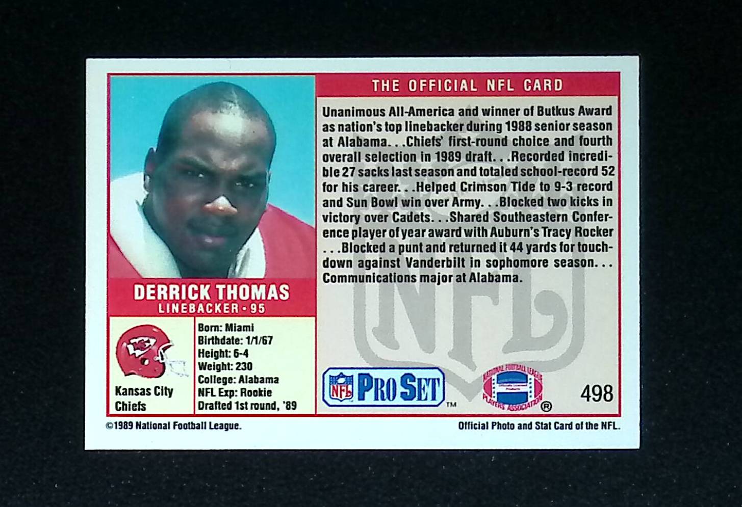 Derrick Thomas 1989 Pro Set #498 (Rookie Card) - LoCo Collectables