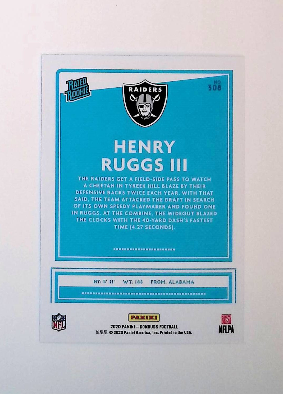 Henry Ruggs III 2020 Donruss Press Proof Blue Rated Rookie #308 (Rookie Card) - LoCo Collectables