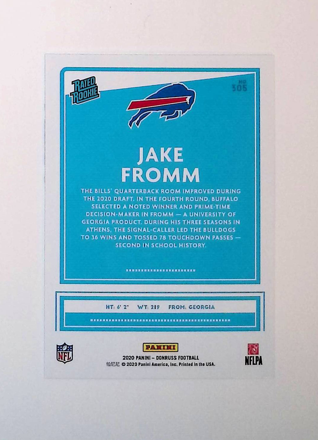 Jake Fromm 2020 Donruss Rated Rookie #305 (Rookie Card) - LoCo Collectables