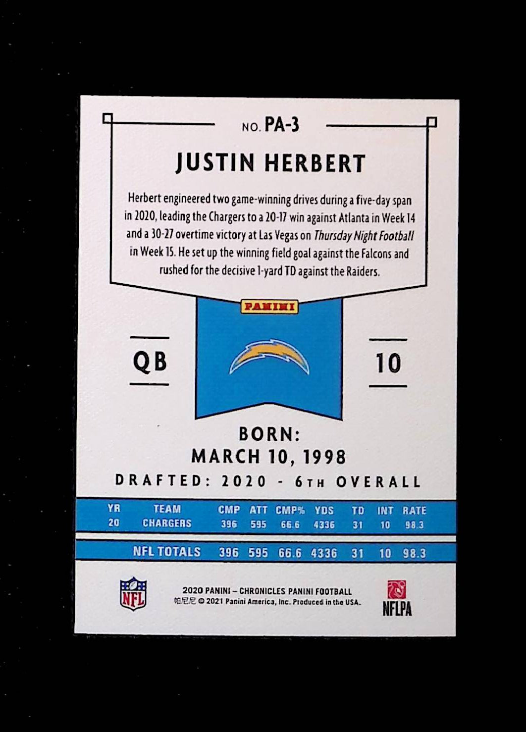 Justin Herbert 2020 Panini Chronicles #PA-3 (Rookie Card) - LoCo Collectables