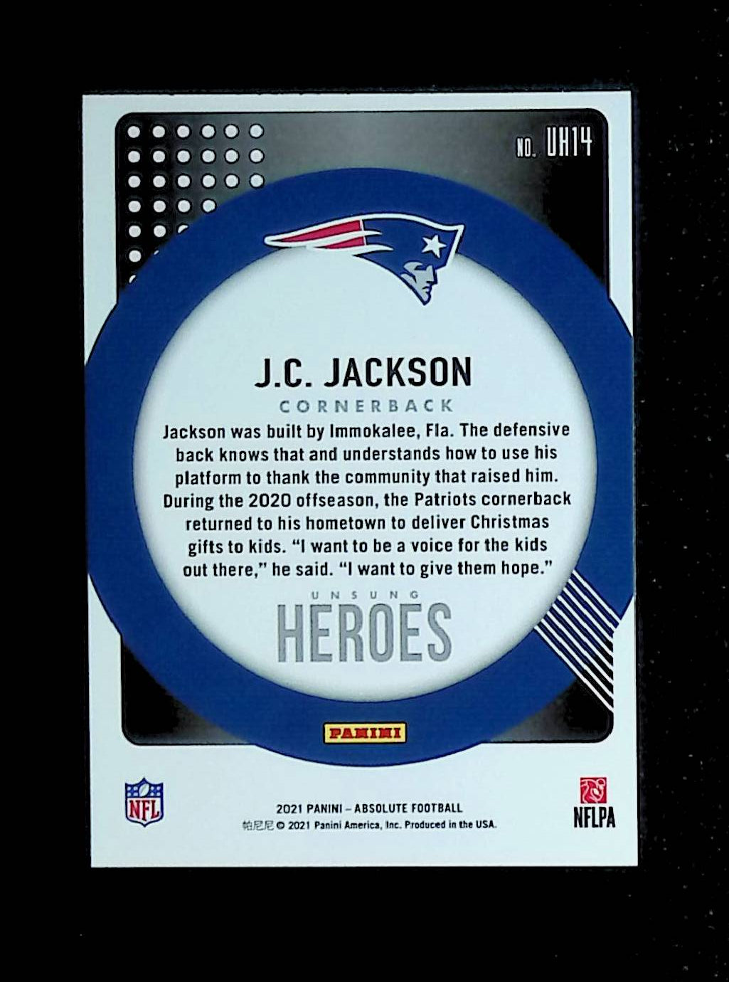 J.C. Jackson 2021 Panini Absolute Football Unsung Heroes #UH14 - LoCo Collectables