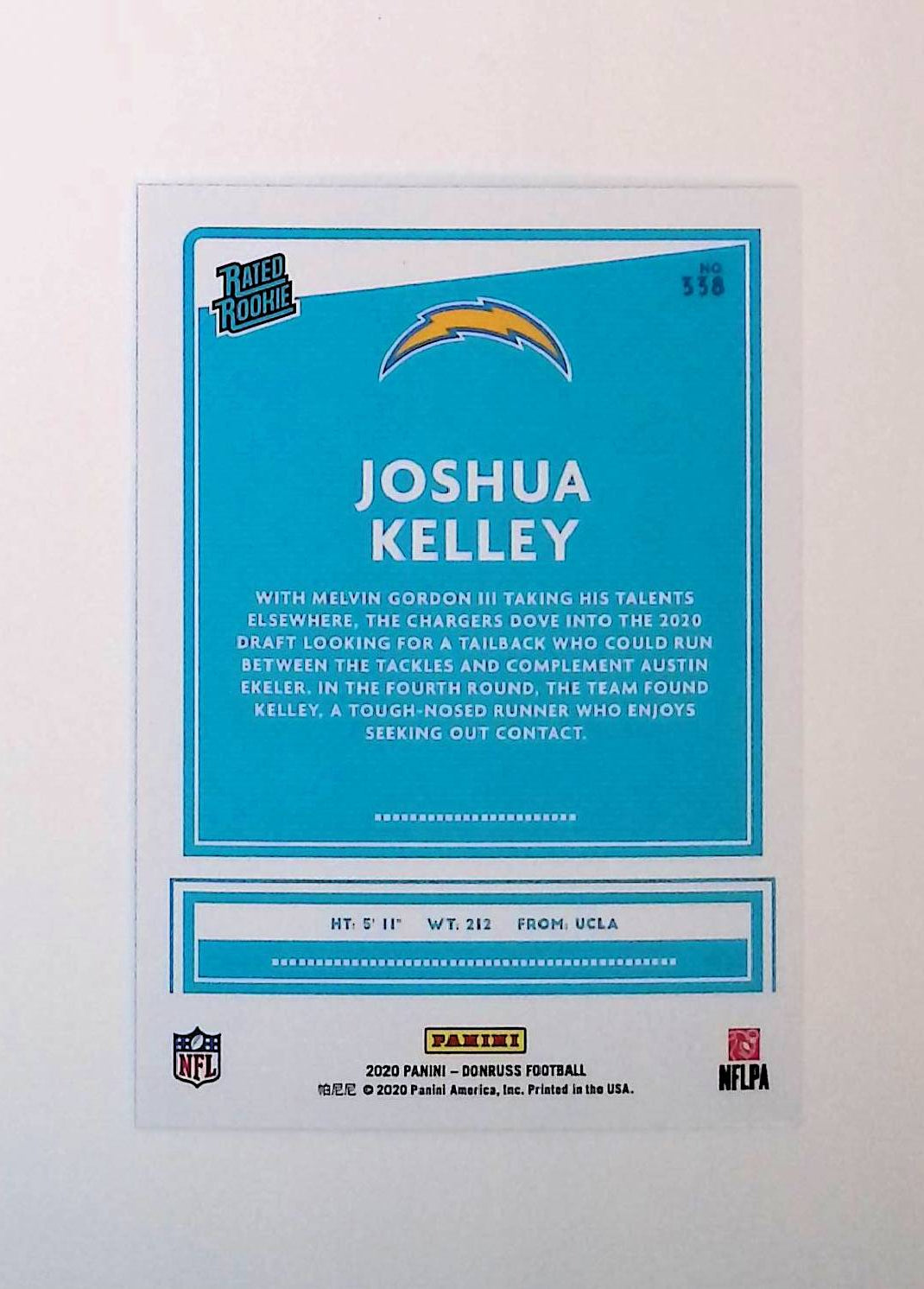 Joshua Kelley 2020 Donruss Press Proof Blue Rated Rookie #338 (Rookie Card) - LoCo Collectables