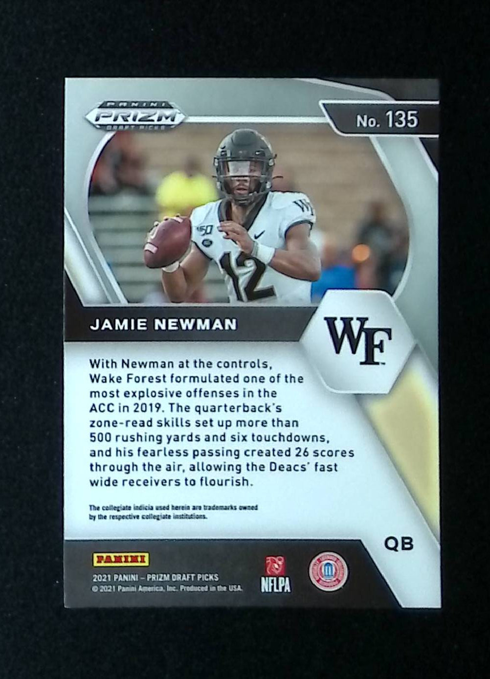 Jamie Newman 2021 Panini Prizm Draft Picks #135 (Rookie Card) - LoCo Collectables