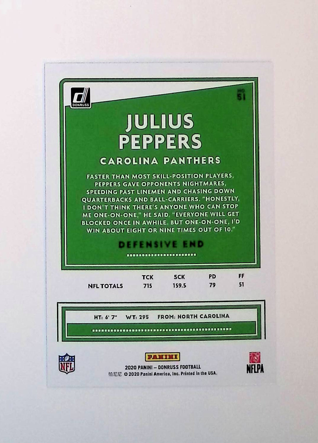 Julius Pepppers 2020 Donruss Press Proof Blue #51 - LoCo Collectables