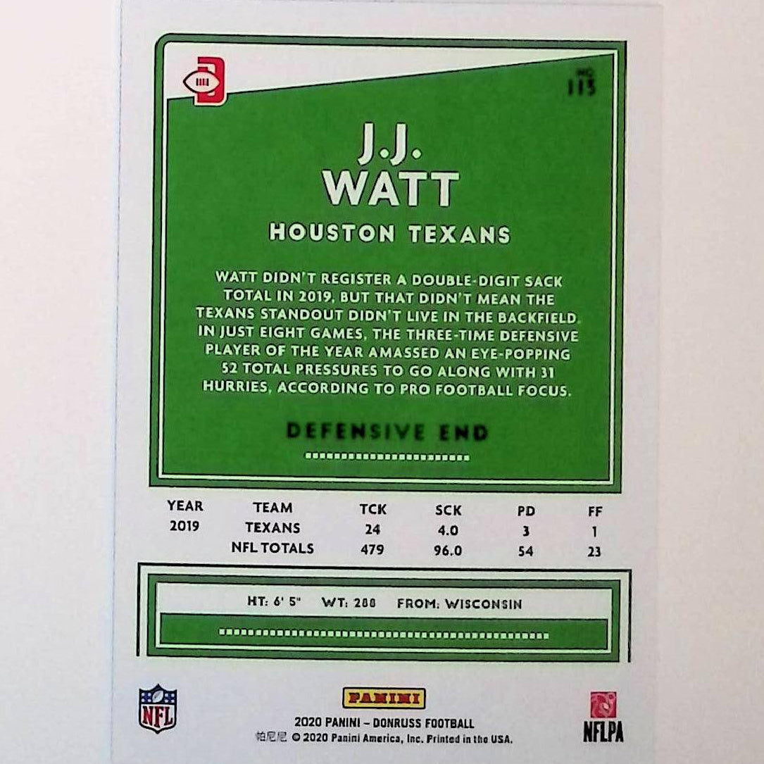 2020 Donruss Press Proof Blue #113 JJ Watt Photo Variation - LoCo Collectables