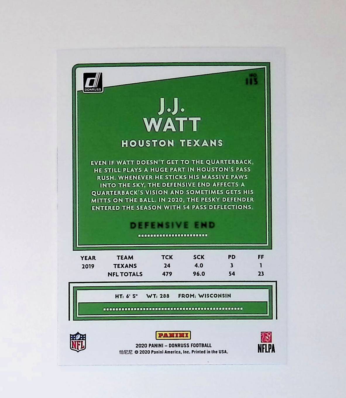 JJ Watt 2020 Donruss #113 - LoCo Collectables