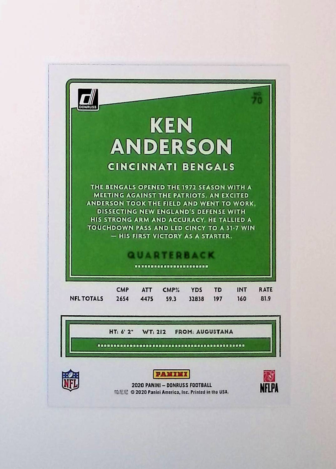 Ken Anderson 2020 Donruss Press Proof Blue #70 - LoCo Collectables