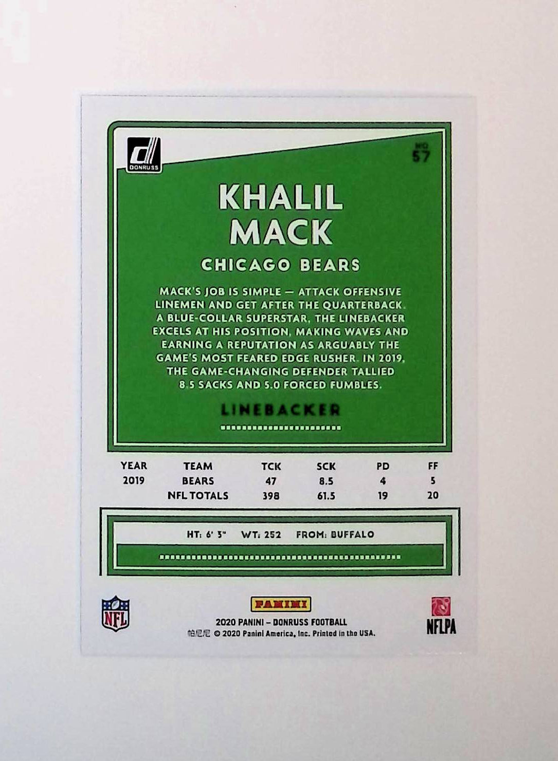 Khalil Mack 2020 Donruss Press Proof Blue #57 - LoCo Collectables