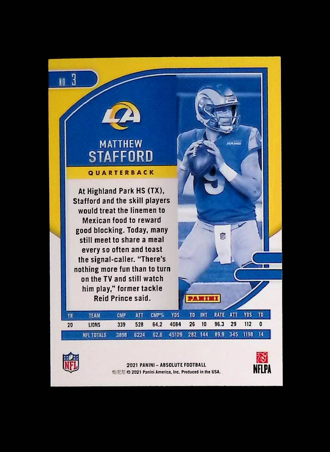 Matthew Stafford 2021 Panini Absolute Football #3 - LoCo Collectables