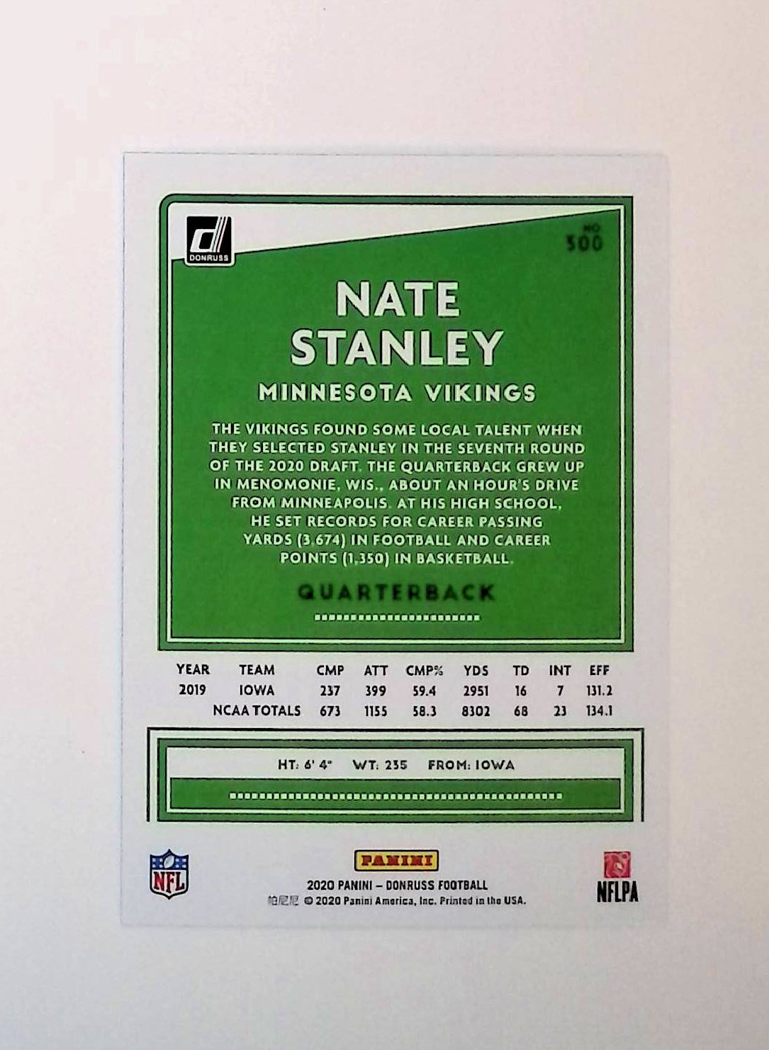 Nate Stanley 2020 Donruss Press Proof Blue #300 (Rookie Card) - LoCo Collectables