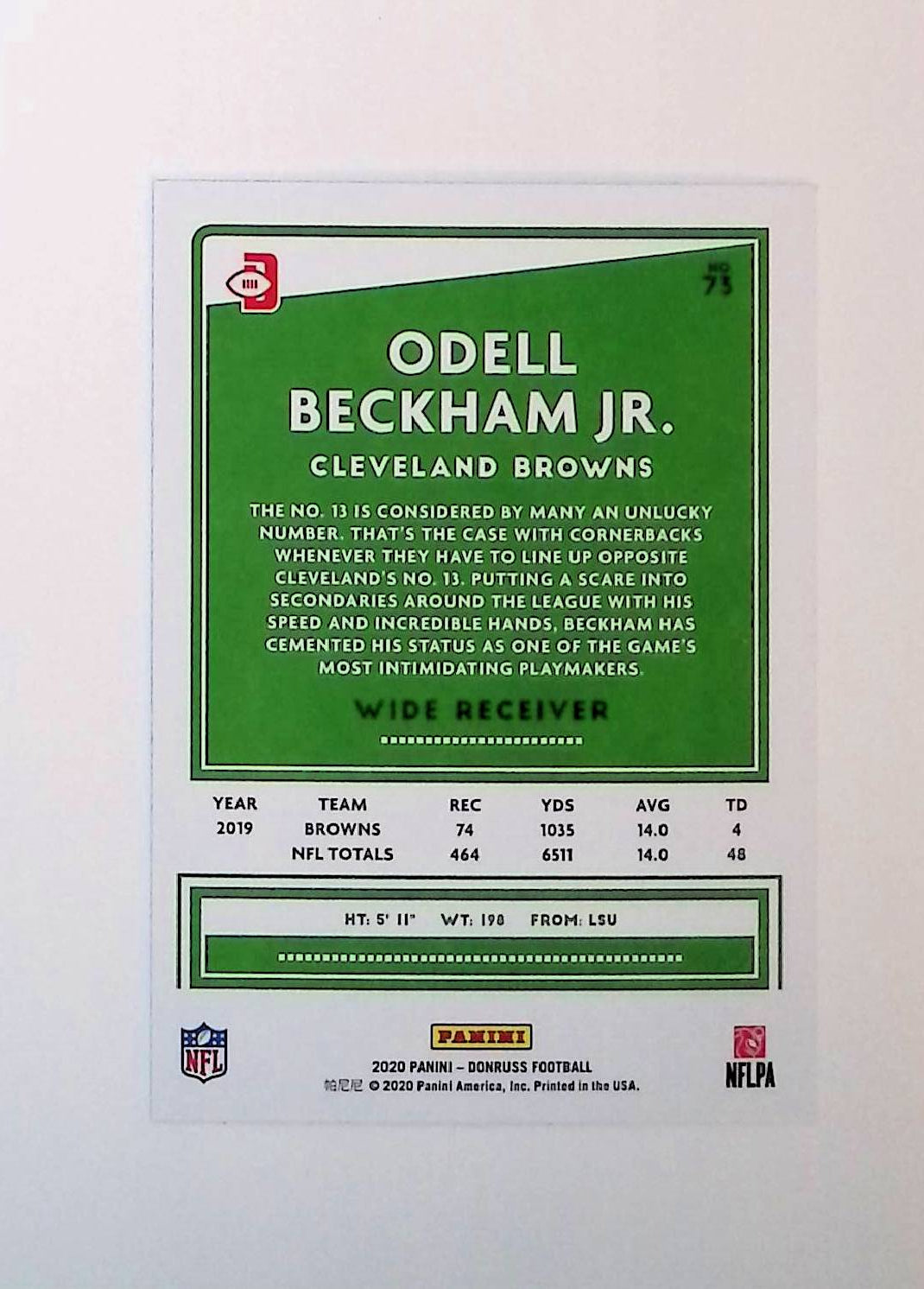 Odell Beckham Jr 2020 Donruss Press Proof #73 (Photo Variation SP) - LoCo Collectables