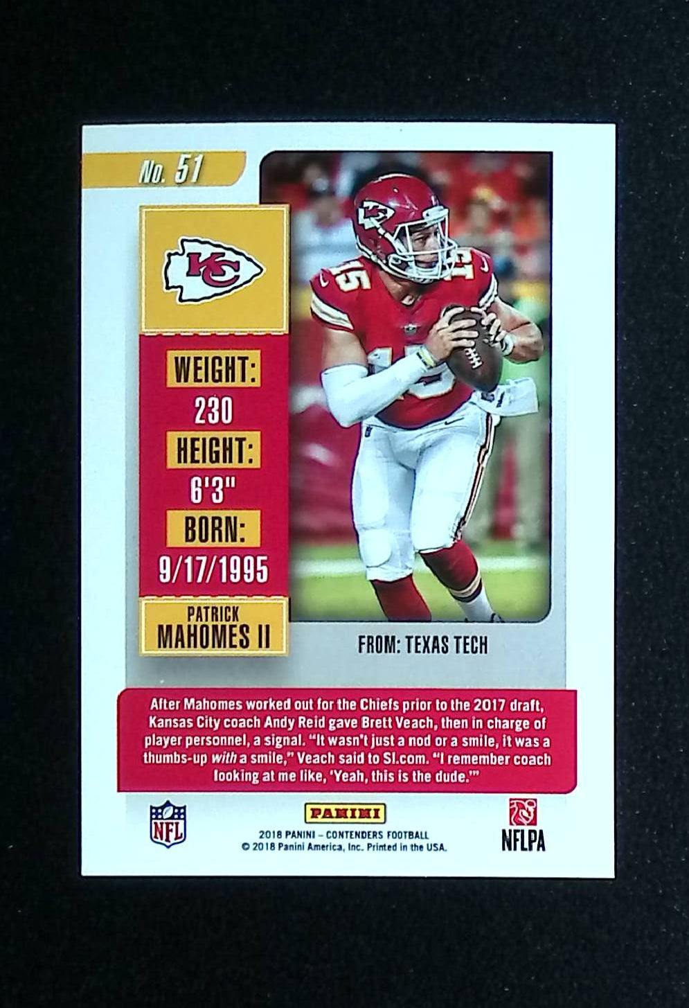 Patrick Mahomes II 2018 Panini Contenders #51 - LoCo Collectables