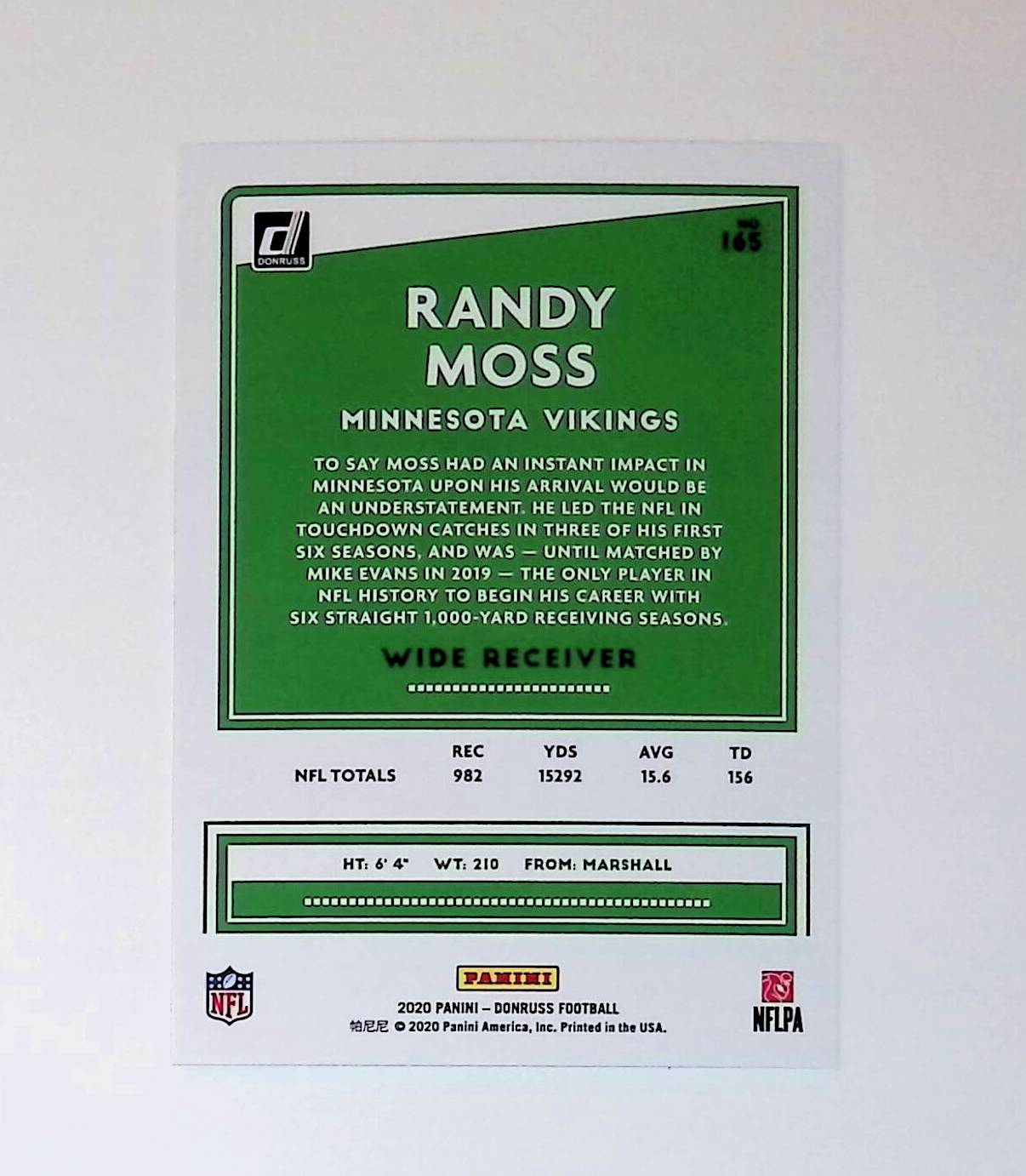 Randy Moss 2020 Donruss #165 - LoCo Collectables