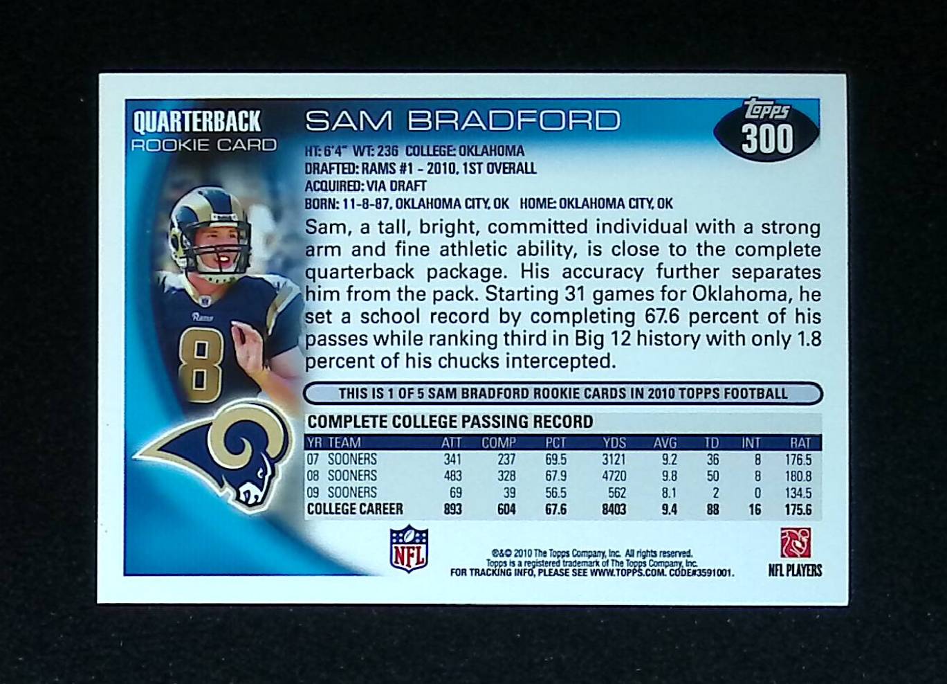 Sam Bradford 2010 Topps #300 (Rookie Card) - LoCo Collectables