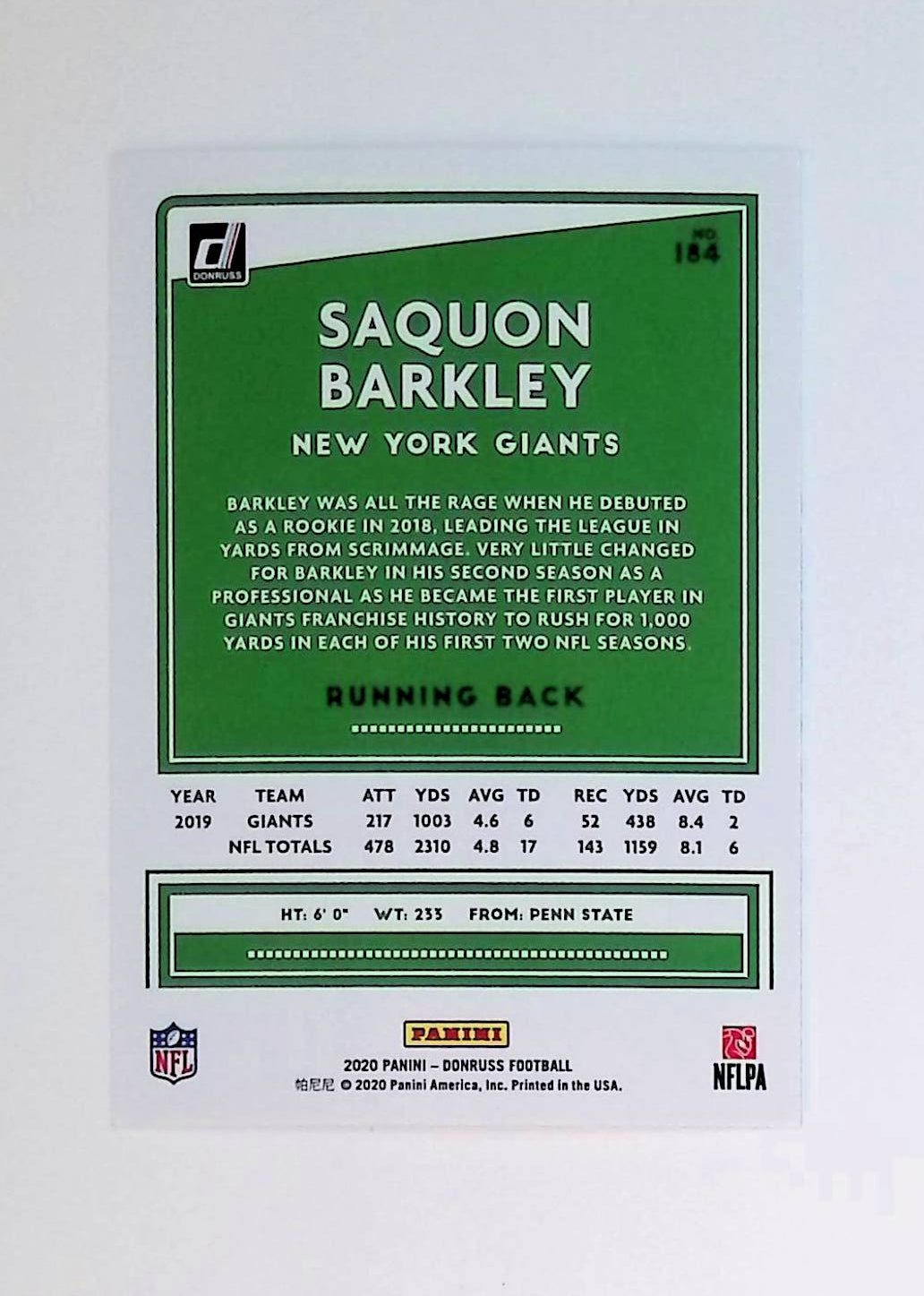 Saquon Barkley 2020 Donruss #184 - LoCo Collectables