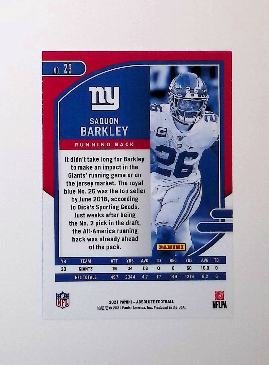 Saquon Barkley 2021 Panini Absolute Football #23 - LoCo Collectables